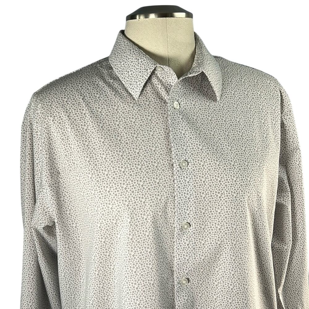 Geoffrey Beene floral gray white slim fit collared stretch button down shirt XL
